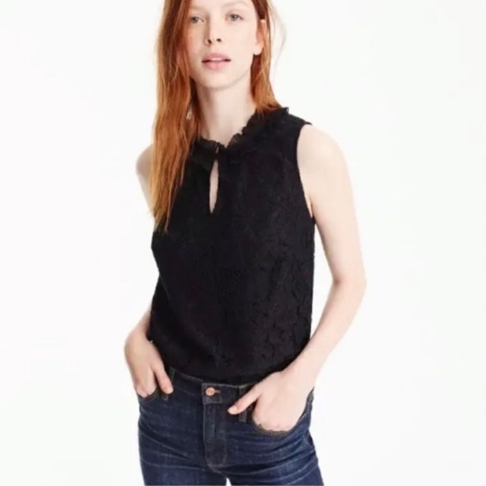 J CREW Black Lace Ruffleneck Sleeveless Top - H2203 - Sz XS